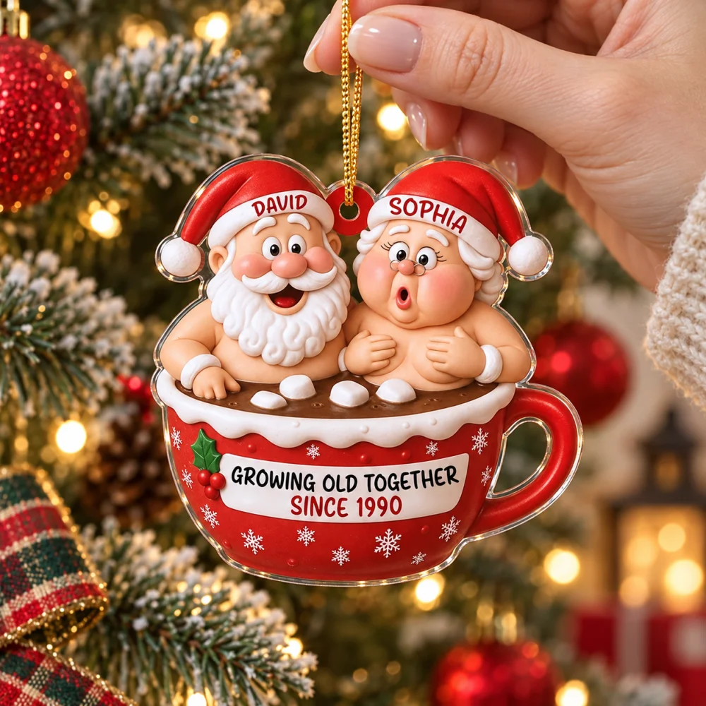 Custom Custom Names Year Santa Couple Christmas Ornament, 2D Acrylic Hot Chocolate Mug Pendant, Growing Old Together Xmas Tree Keepsake - Aliexpress Deal