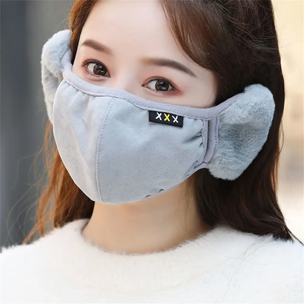 Fashion Winter Warm 2 in 1 Mask Earmuffs Dustproof Cold-proof Windproof Ear Warmer Thicken Plush Cotton Mouth Cover Women Girls