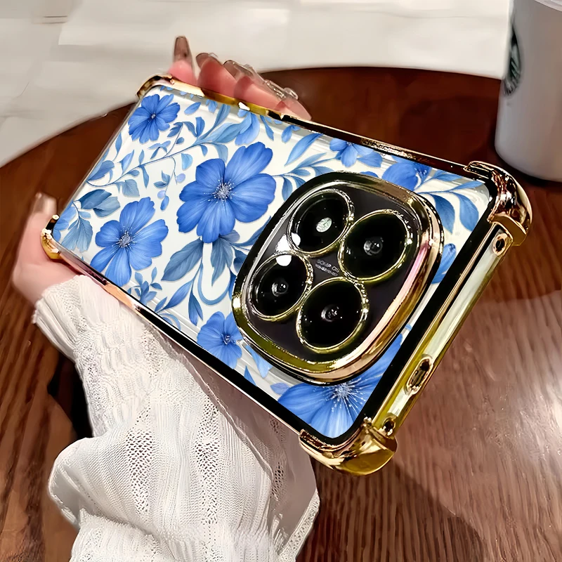 Blue Watercolor Floral Pattern Phone Case For Infinix Smart 20 10 Plus 9 8 Pro 7 HD 6 5 Anti Scratch Plating Silicone Cases Capa