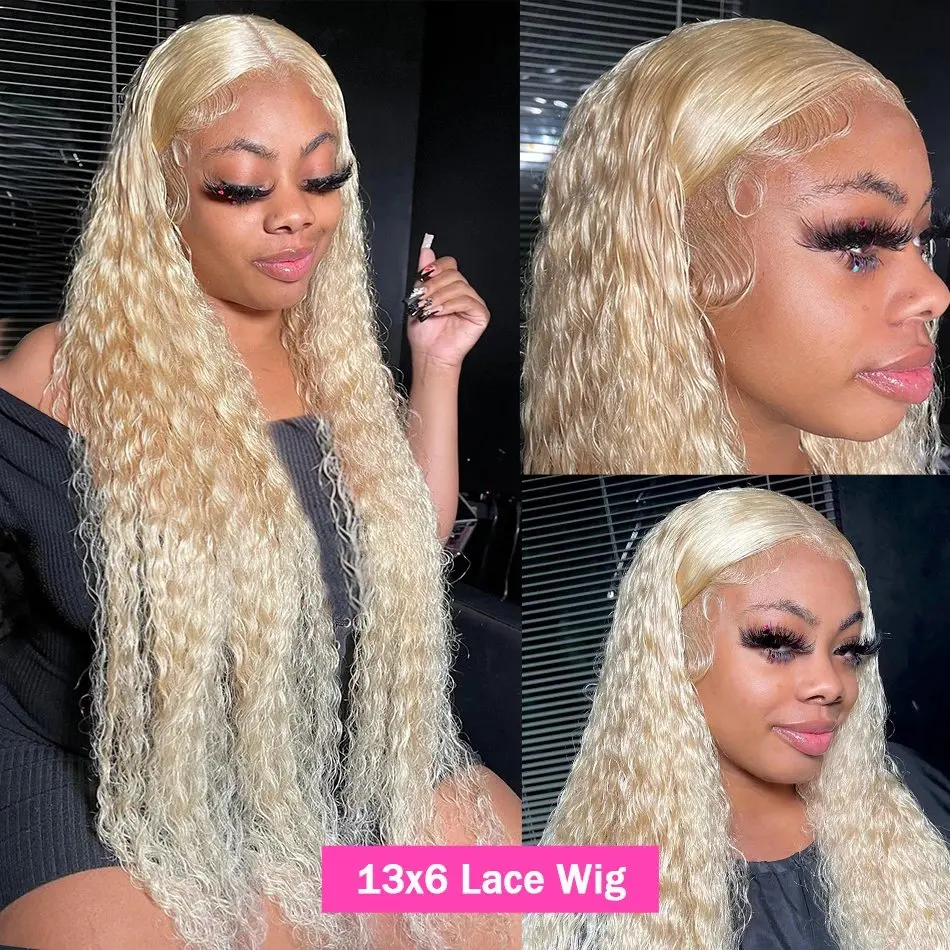 Blonde 20 Inch 613 Blonde 13x4 Lace Forehead Human Hair Wig Deep Wave Glueless Curly Hair 150 Density Women