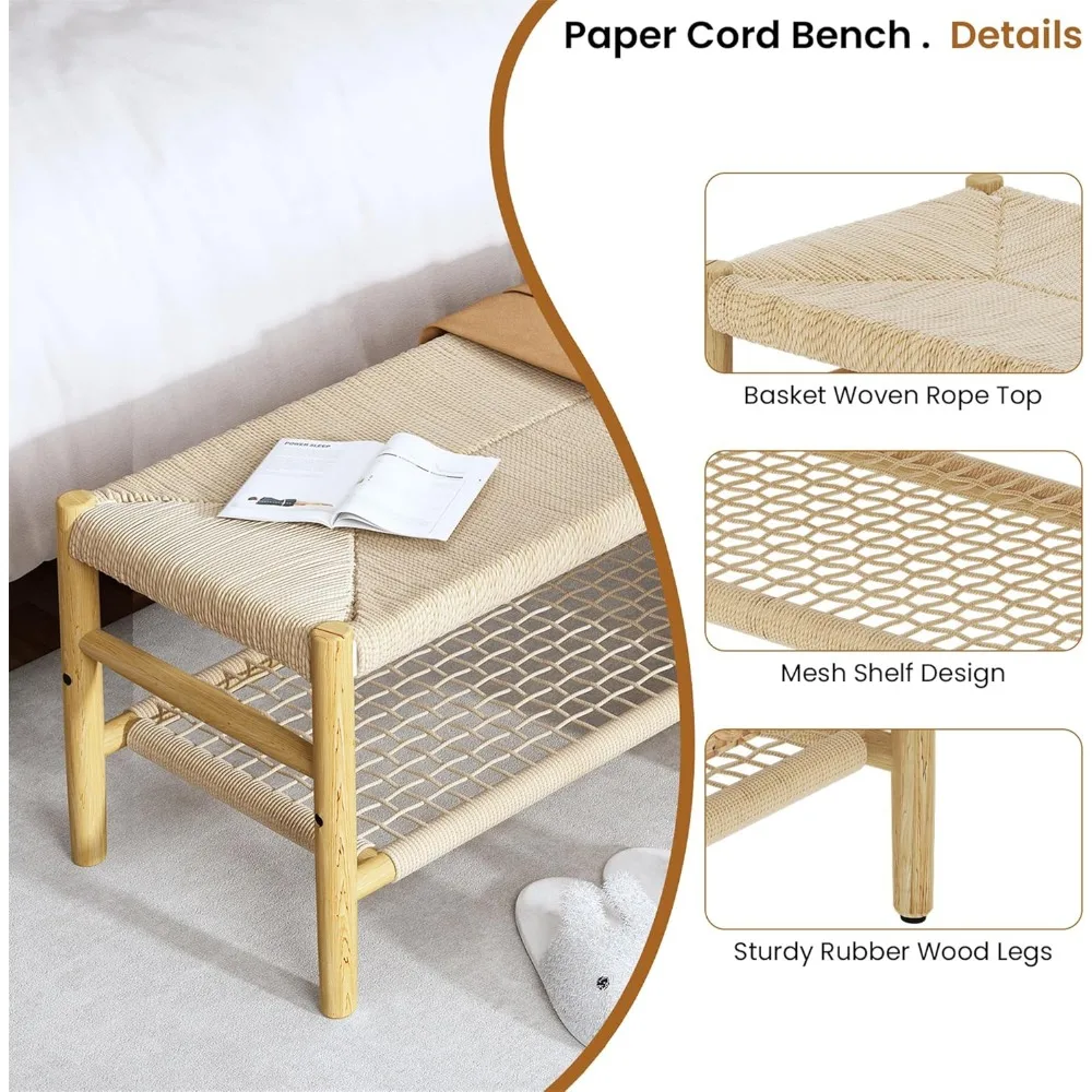 مقعد مدخل داخلي من ريسيك مع سلك ورقي عثماني ورف تخزين شبكي، مقعد طويل في منتصف القرن مع أرجل خشبية مطاطية، فرنسي