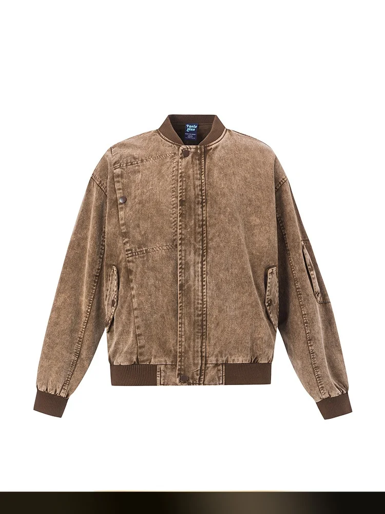 

American Retro Waed Deconstructed Jaet Boys Baseball Sle Jeans Coat Autumn Street Cool And Haome Coat for Men