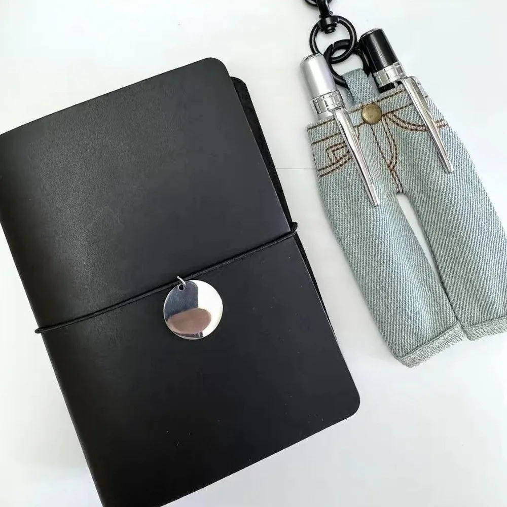 Universal Denim Jeans Pen Bag Creative with Keychain Trousers for Pens Retro Mini Pen Holder Pendant Office
