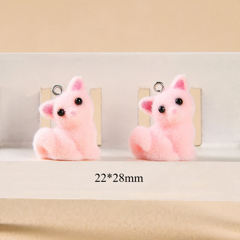 20Pcs 3D Flocking Resin Cute Fox Charms Mini Cartoon Plush Animal Fox Charms For Phone Keychain Earrings DIY Crafts Jewelry Make