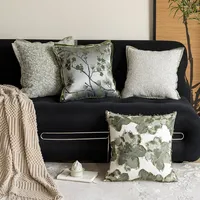 Modern Retro Green Cushion Cover 45*45cm Plant Jacquard Design Pillowcase Home Decorative Pillow Cover for Sofa Living Room