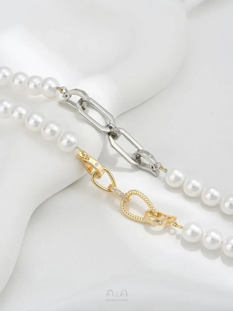 14K Gold Double Link Chain Double Head Buckle DIY Handmade Pearl Buckle Necklace Sweater Chain Connecting Buckle Accessories