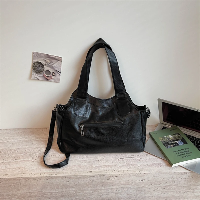Vintage PU-Leder Tragetasche für Damen, Große Kapazität, Casual Tragetasche, Damen Schulter- und Umhängetasche für Arbeit, Reisen und den täglichen Gebrauch – Detail 24