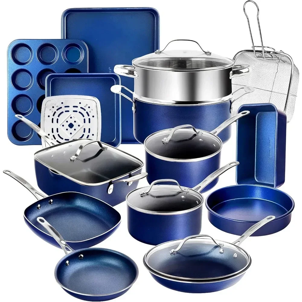 

HOT 20 Pc Kitchen Pots And Pans Set Non Stick Cookware Set, Kitchen Cookware Sets With Deep Frying Pan Set And Bake