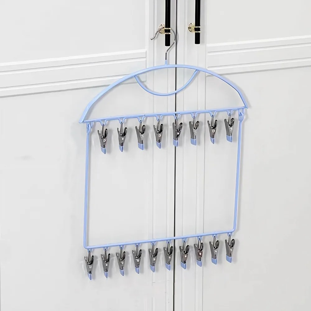 

18 Clips Socks Drying Rack Large Capacity Folding Multi-clip Sock Drying Hanger Rust-proof Windproof Underwear Socks Holder