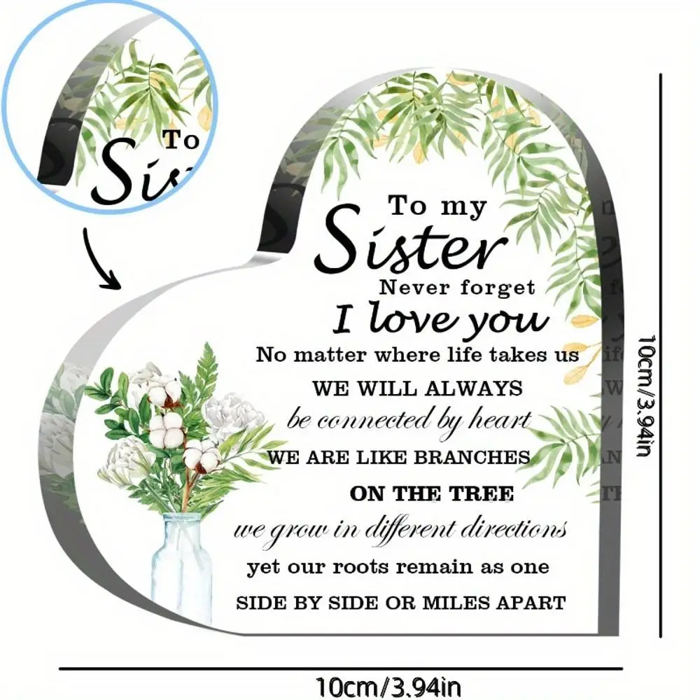Sisters Gifts from Sister, Acrylic Heart Keepsake, Birthday Gifts for Sisters from Sisters, Meaningful Gifts for Sisters- Keepsake Paperweight Decorative Accessories