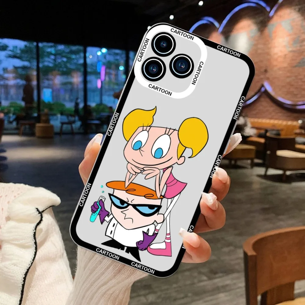 D-Dexter's Cartoon laboratory Phone Case For iPhone 11 12 Mini 13 14 15Pro Max Transparent Shell