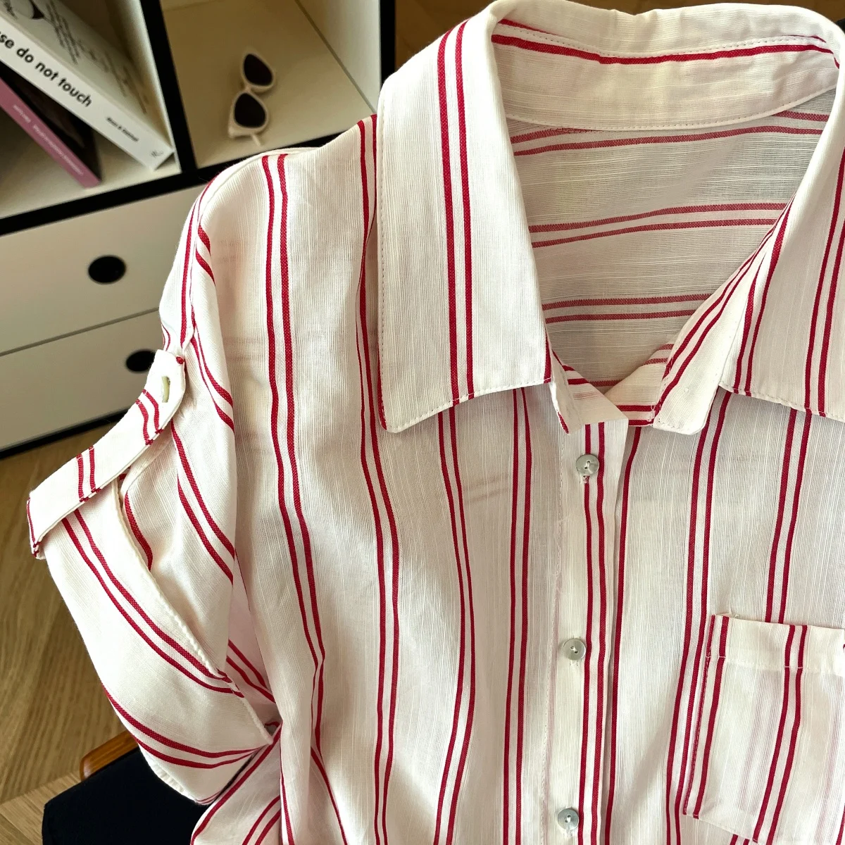 ฤดูร้อนสไตล์คลาสสิกลายเสื้อโปโลคอเสื้อใหม่ผู้หญิงหลวมแขนสั้นเดี่ยว Breasted เสื้อ Casual Office Lady เสื้อผ้า