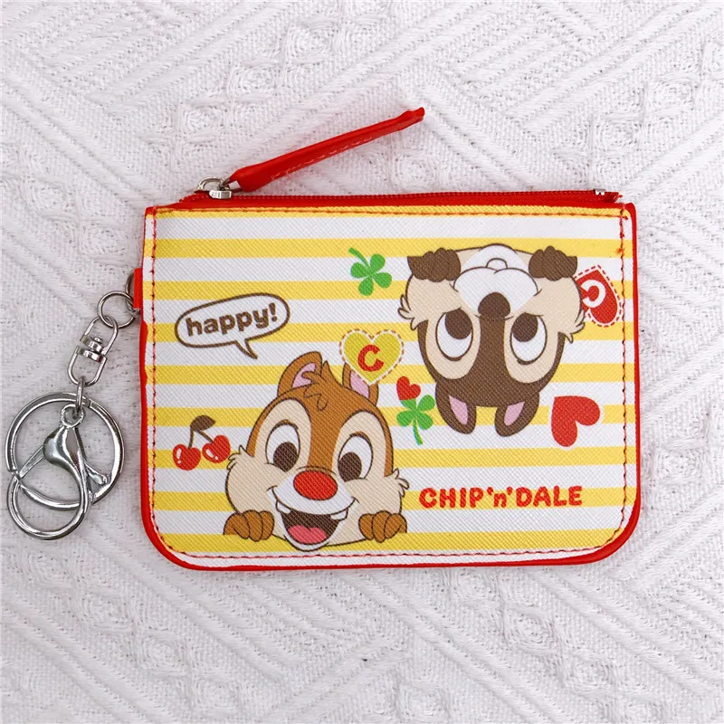 Disney-monedero de PU con diseño de ardilla para niño y niña, tarjetero de Anime de dibujos animados, billetera Kawaii, Clips de dinero, llavero,