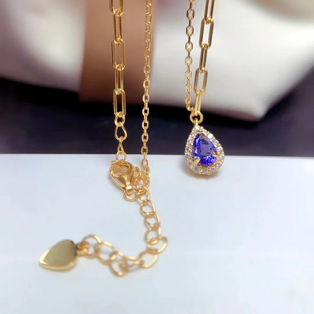 

Pure Blue Tanzanite Pendant for Daily Wear 5mm*7mm VVS Grade Natural Tanznaite 925 Silver Necklace Pendant with Gold Plating