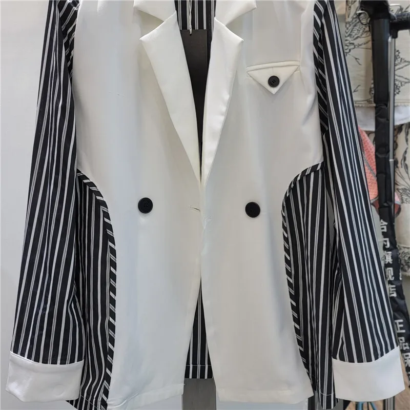 HKSH Herfst Nieuwe Vrouwen Blazer Gestreept Patchwork Contrast Kleur Lange Mouw Turn-down Kraag High Street Elegante Chic Jassen HK9639