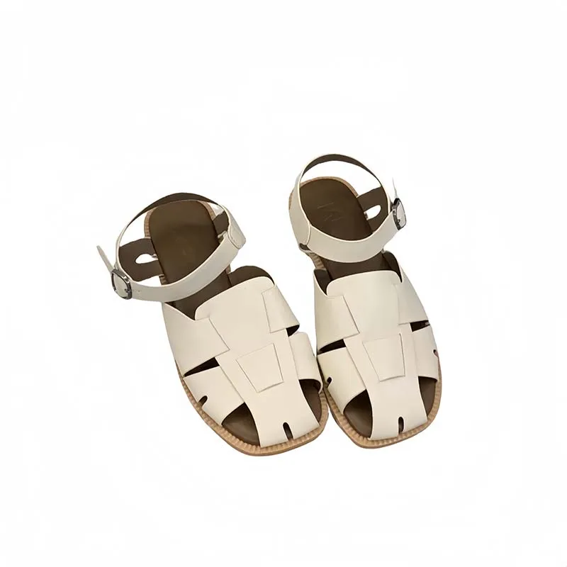 

Черные женские сандалии с закрытым носком, плоские, с коричневым плетеным ремешком, летние пляжные туфли, женские сандалии в римском стиле