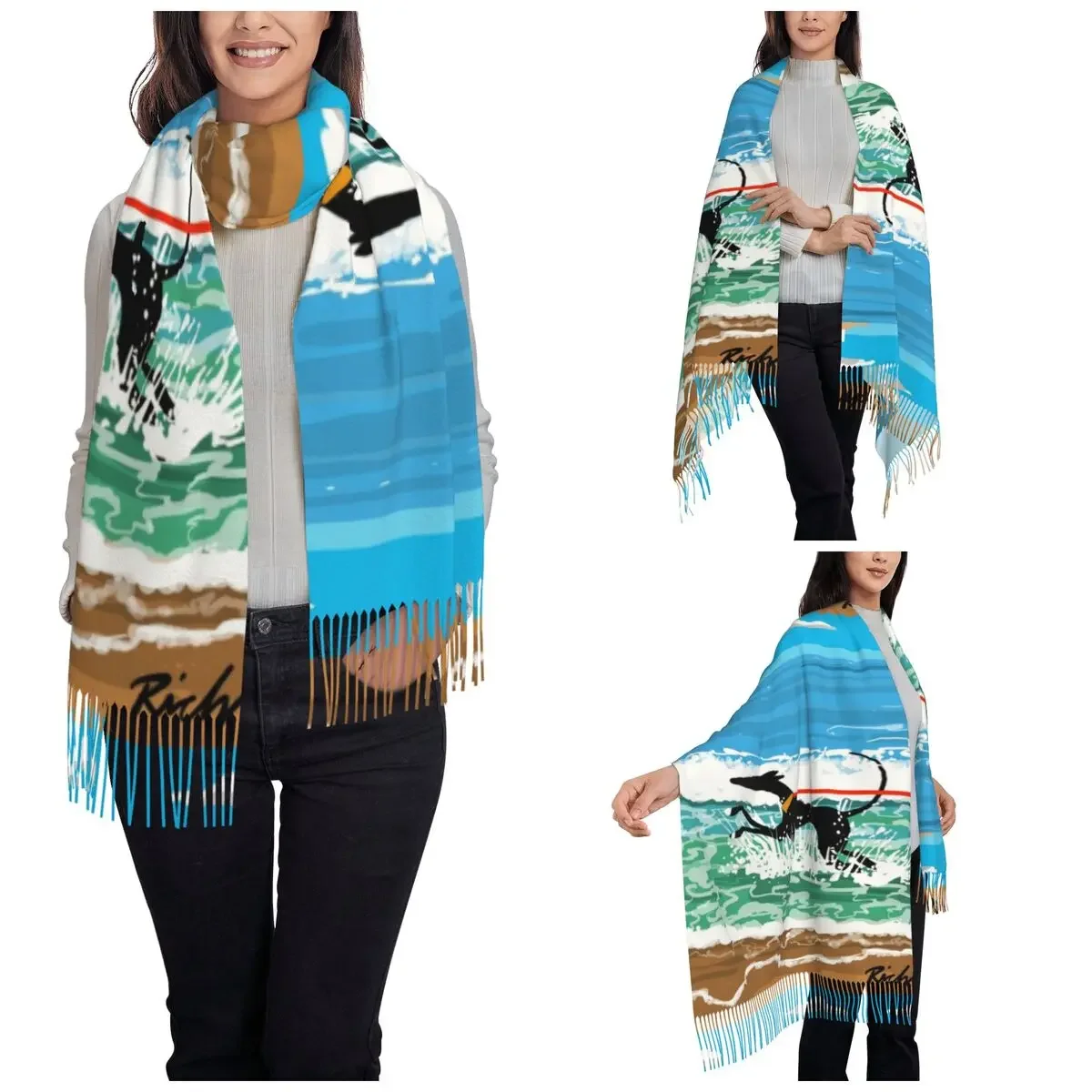 Running In The Sea Shawl Wraps for Ladies Winter Warm Large Soft Scarf Greyhound Whippet Lurcher Dog Neckerchief Shawl Scarves