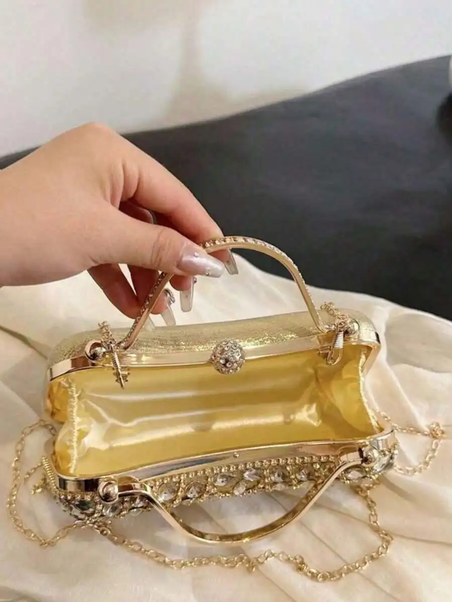 

Rhinestone Embellished Evening Clutch With Chain Strap For Women