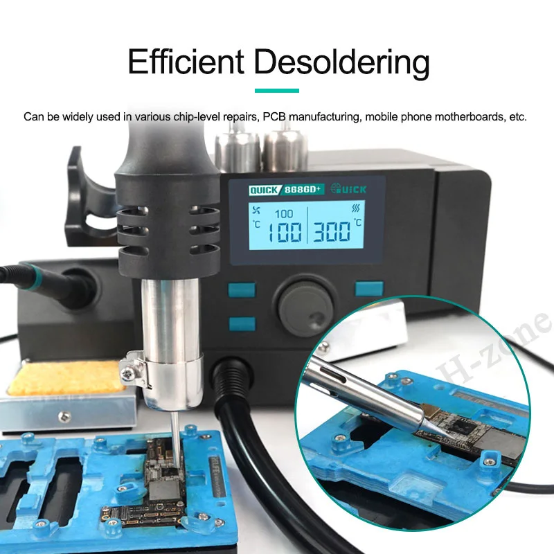 QUICK 8686D+ 1000W SMD Soldering Station Quick Heat Electric Heat Gun 2 in 1 LED Display Electric Soldering Iron BGA Rework Tool
