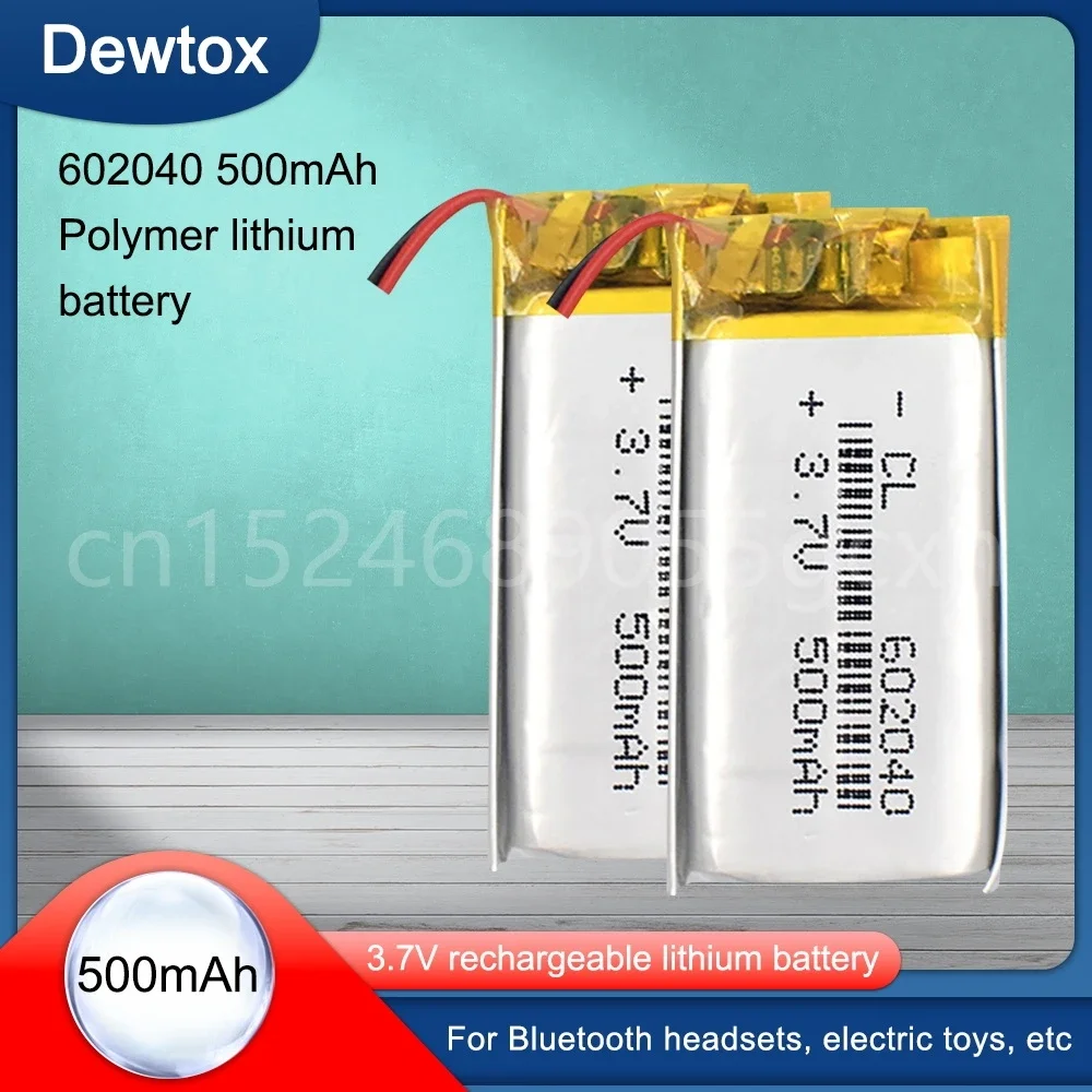 2023 New Arrival Hot High Quality 602040 3.7v 500mAh High Capacity Rechargeable Lithium Li-po Li-polymer Li Ion Battery