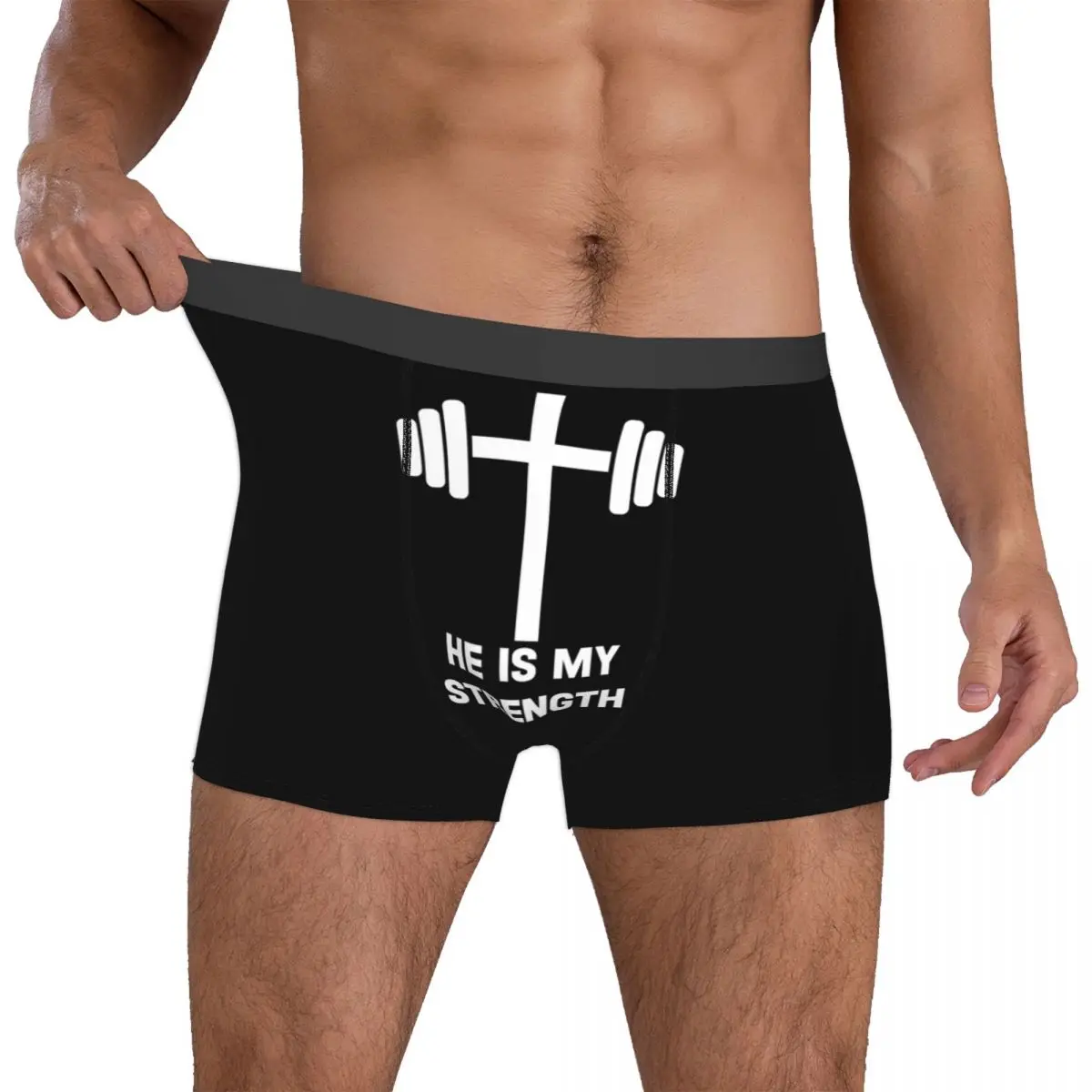 Man's God Strength Catholic Gym Motivational Bible Quote Breathable Panites Ultra Soft Boxer Briefs