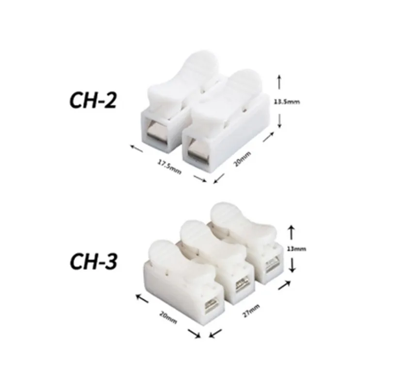 10Pcs CH-2 CH-3 Spring Wire Quick Connector 2P 3P Electrical Crimp Terminals Block Splice Cable Clamp Easy Fit Led Strip