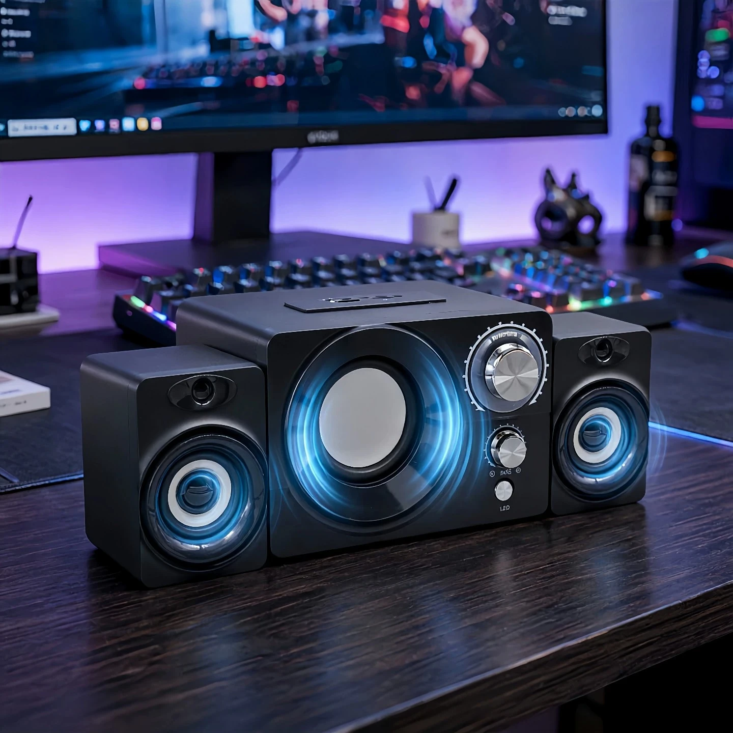 Desktop Computer Speakers Stereo Soundbar for Laptop Active Subwoofer Surround High Quality Wooden Wired USB Powered PC Machine view 2