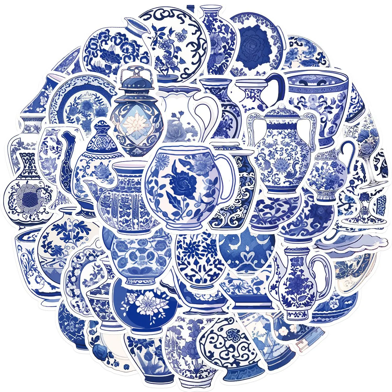 10/30/50PCS Blue and White Porcelain Chinese Style Sticker DIY Phone Laptop Luggage Skateboard Graffiti Decals Fun for Kid Gift