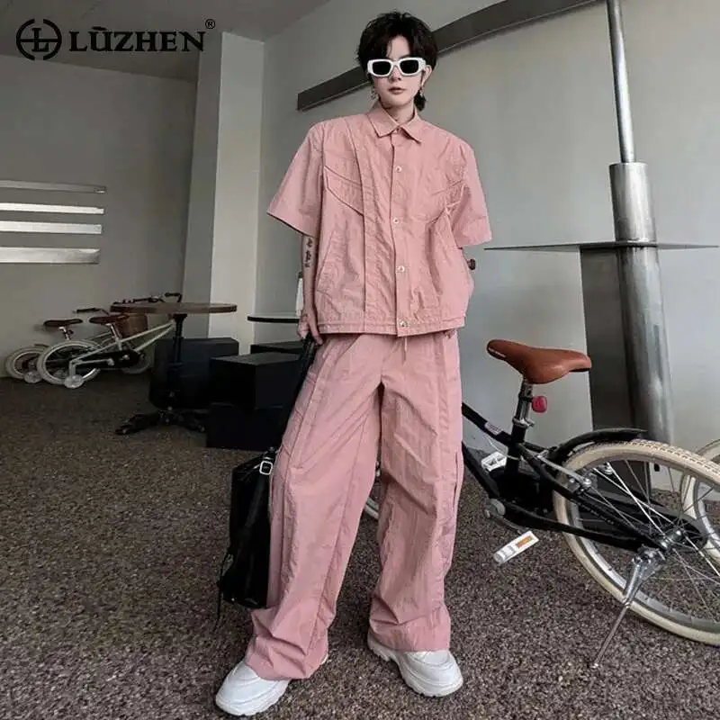 

LUZHEN Jackets Solid Color Short Sleeved 2025 Sets Summer Stylish Casual Korean Street Men's Straight Pants Two Piece LZ9714