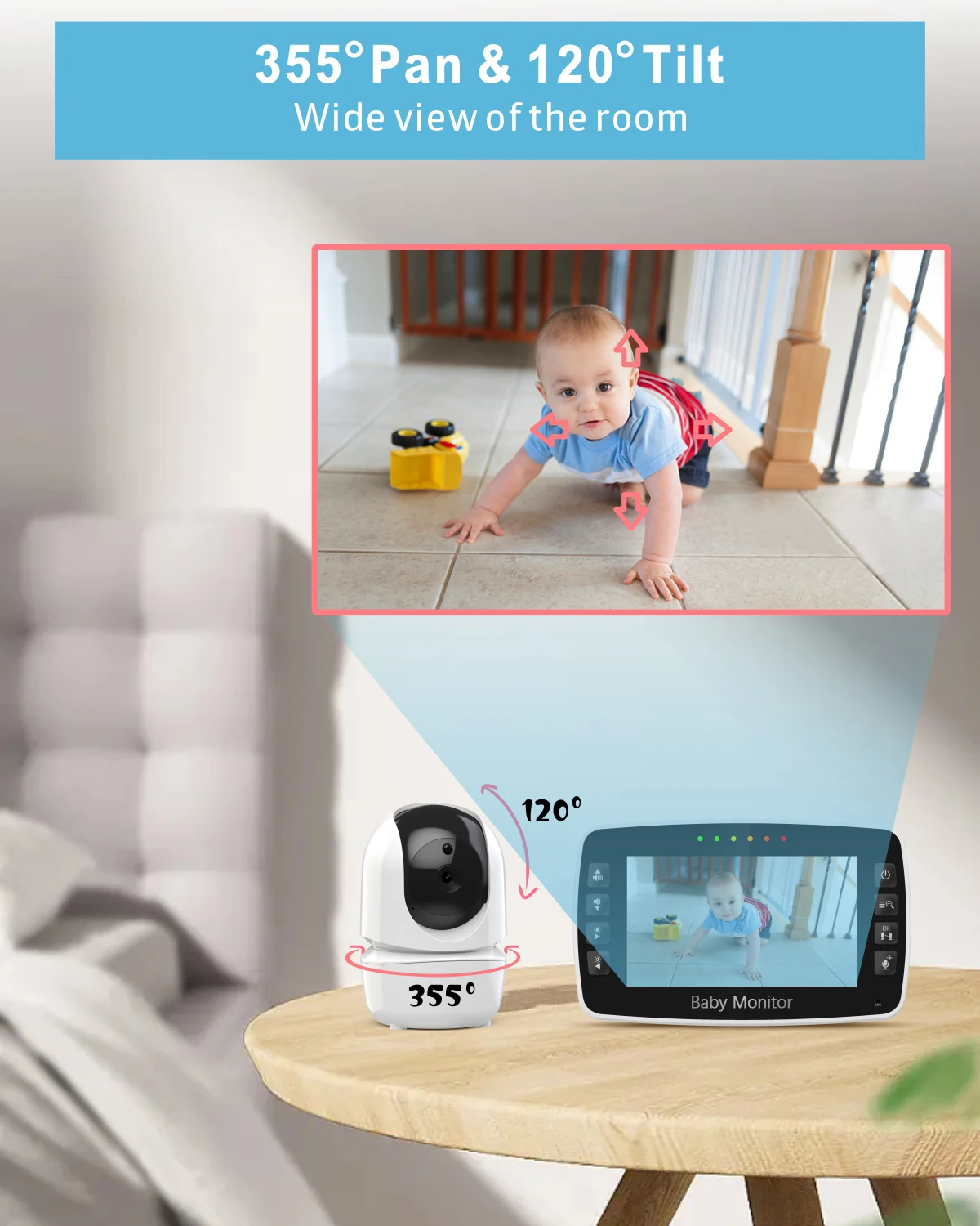 New Baby Monitor 4.3Inch Wireless With PTZ Camera High Security Camera Night Vision Temperature Monitoring Baby Two camera