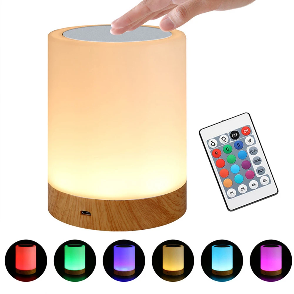 LED Night Light Touch Sensor Lamp Bedside Table Lamp for Kids Bedroom Rechargeable Dimmable Warm White Light RGB Color Changing