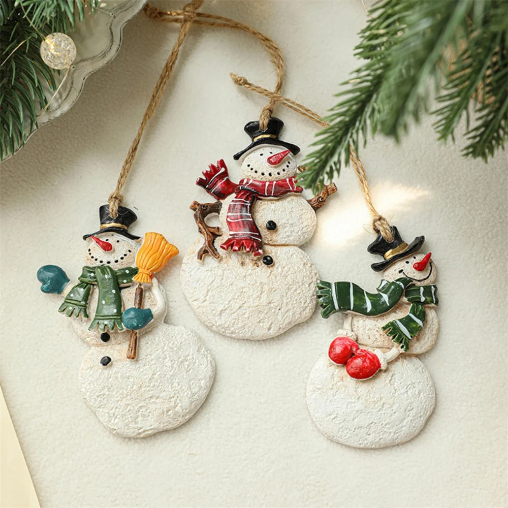 Retro Christmas Tree Decor Snowman Santa Clause Christmas Tree Colorful Resin Pendant Ornaments New Year Decor Kid Gift