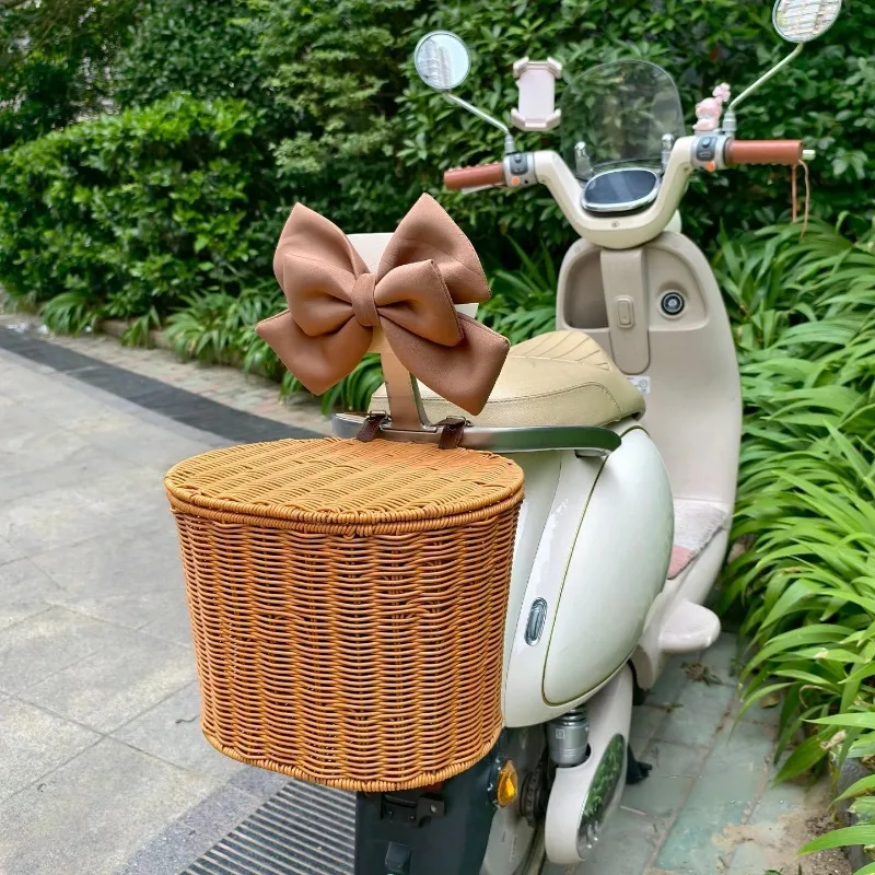 

Плетеная корзина для велосипеда ручной работы, съемная, на руль, из искусственного ротанга, универсальная, водонепроницаемая, для хранения, для шлема