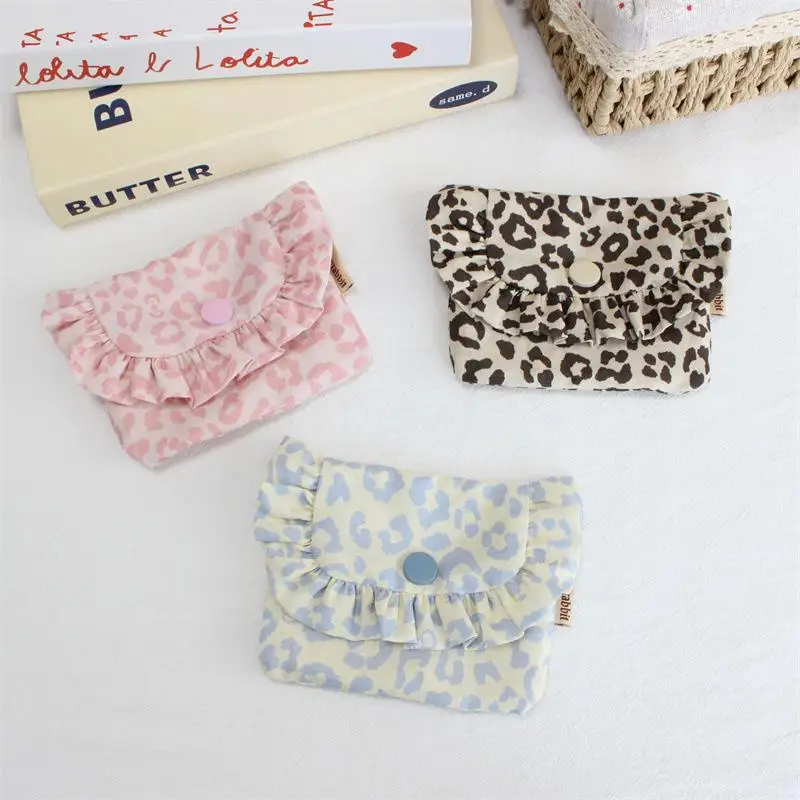 

8pcs Coin Purses Cotton Plain Leopard Printing Protable Flap Cover Storage Bag Mix Color