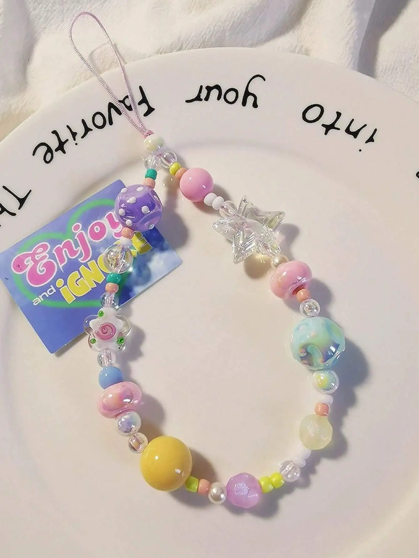 

Dopamine Girl Pendant Short Or Wrist Length Colorful Beaded Bracelet With Phone Rope, CCD Camera Pendant Anti-Lost