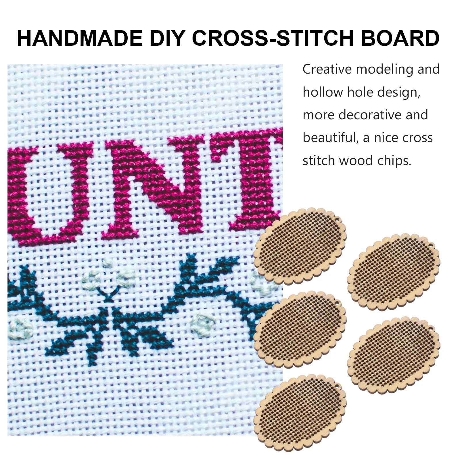 

5pcs Mini Cross-Stitch Wood Pendant Durable Wooden Chip For Diy Gift Compact Size Easy To Paint Lovely Shape Hollow Design