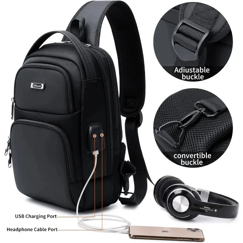 Umhängetaschen Schulter tasche für Männer Frauen, Schulter rucksack Brusttaschen mit USB-Ladeans chluss