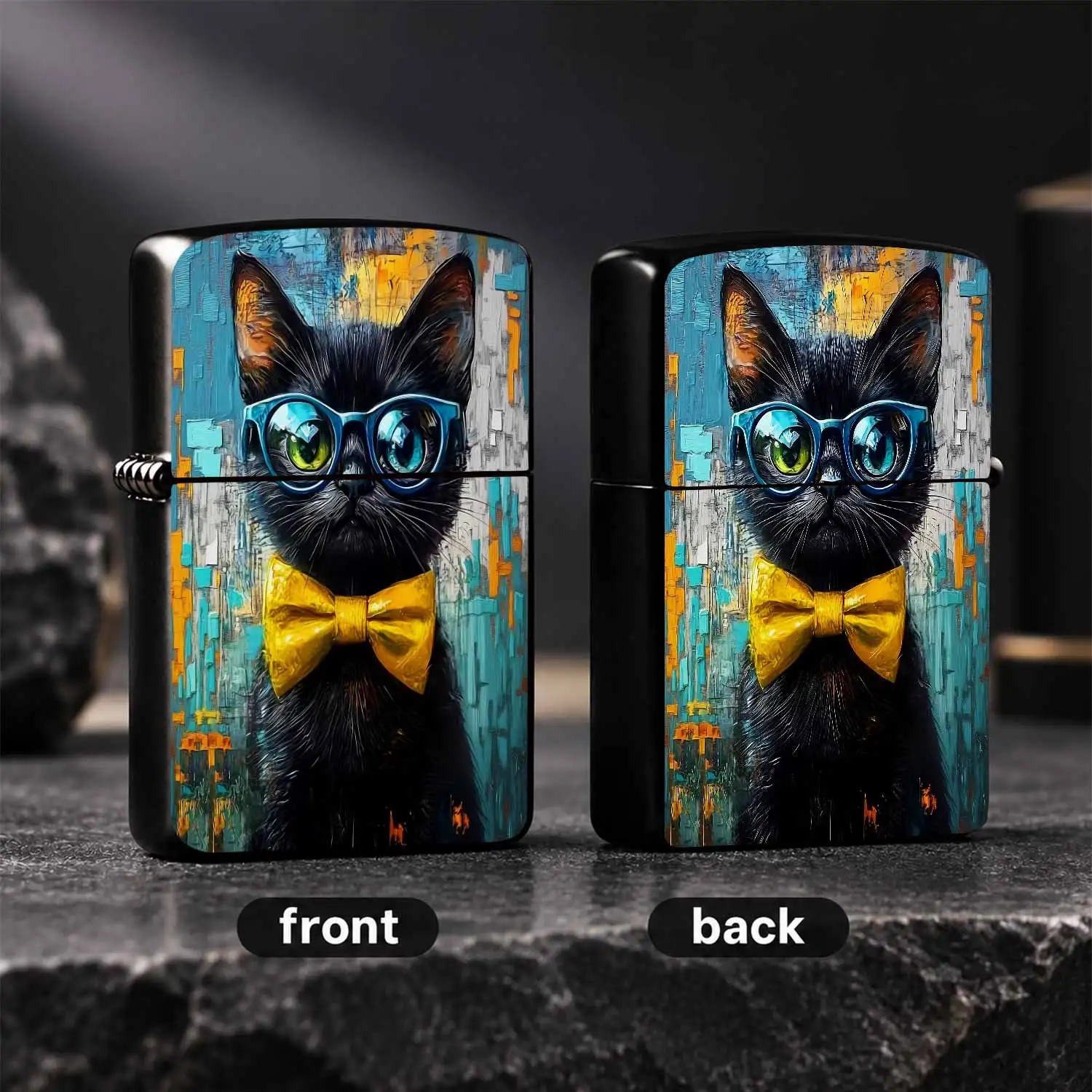 Vibrant Impressionistlighter, Exquisite Painted Art Pattern With Dapper Glasses And Bow Tie Design, Portable Stylish Daily Carry Item, Ideal Unique Gift For Festivals, Parties, Home Decor And Various Casual Scenarios, E A Humorous And Inter