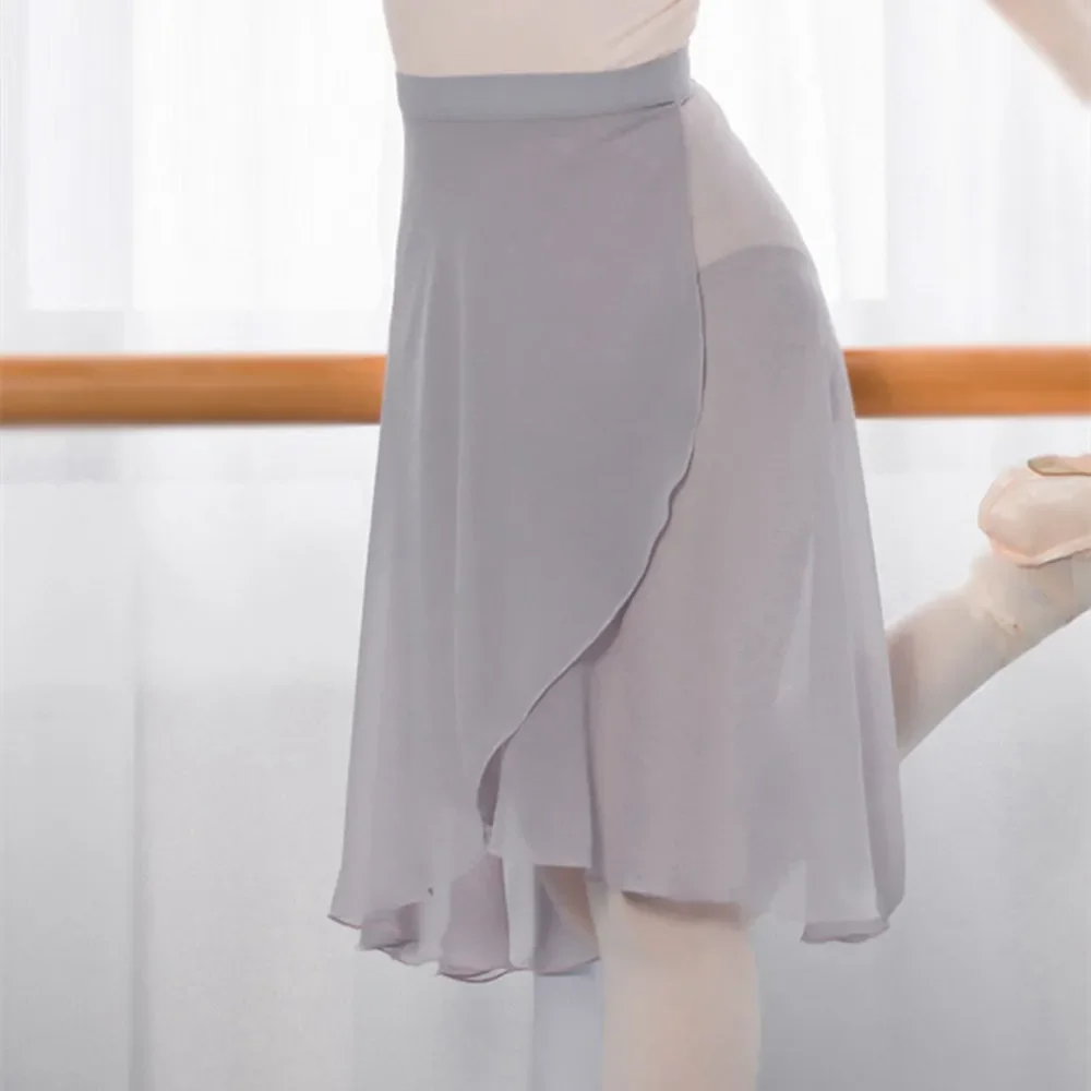 Girls Gray Lace-up Professional Ballet Tutu Knee Mid-length Adult Women Ballerina Skirt Teacher\'s A Dance Training Gauze Skirts