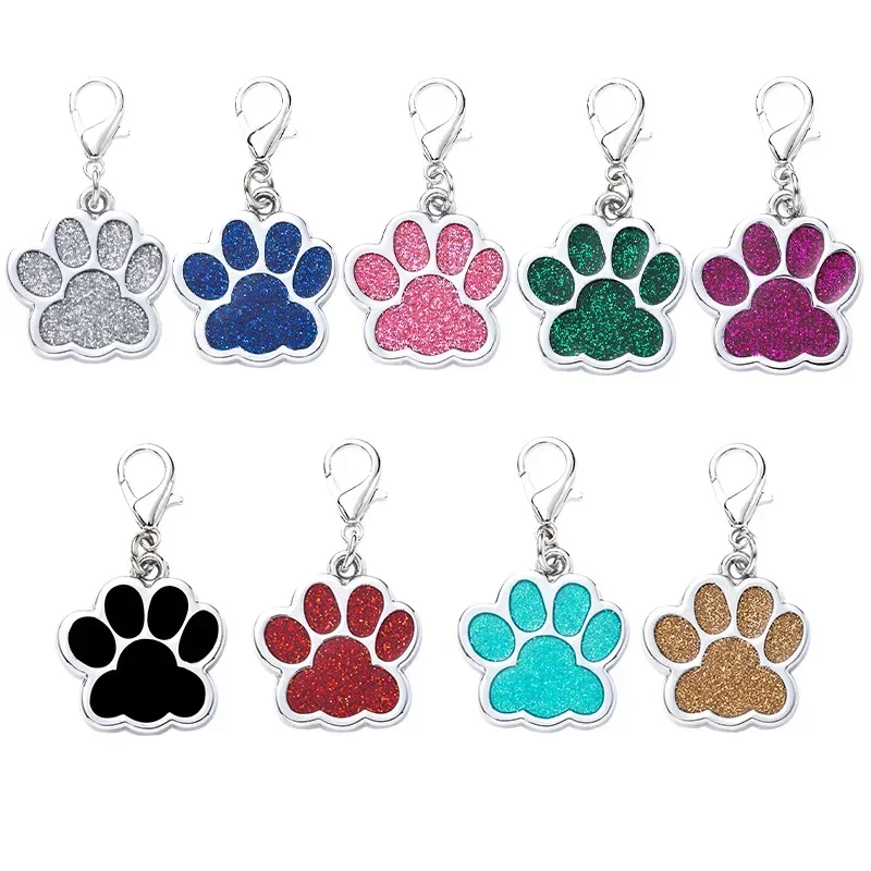 

Metal Pet Tag, Dog ID Card, Glitter, Engraved Lettering, Dog Tag, Footprints, Dog Paw Prints