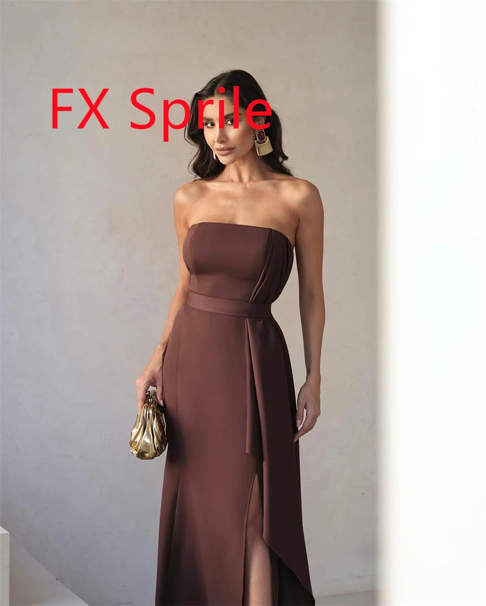 Customized Fashion  Jersey Evening Dress Exquisite Strapless Sleeveless Zipper Back Side Slit Backless Open Back Celebrity Gowns
