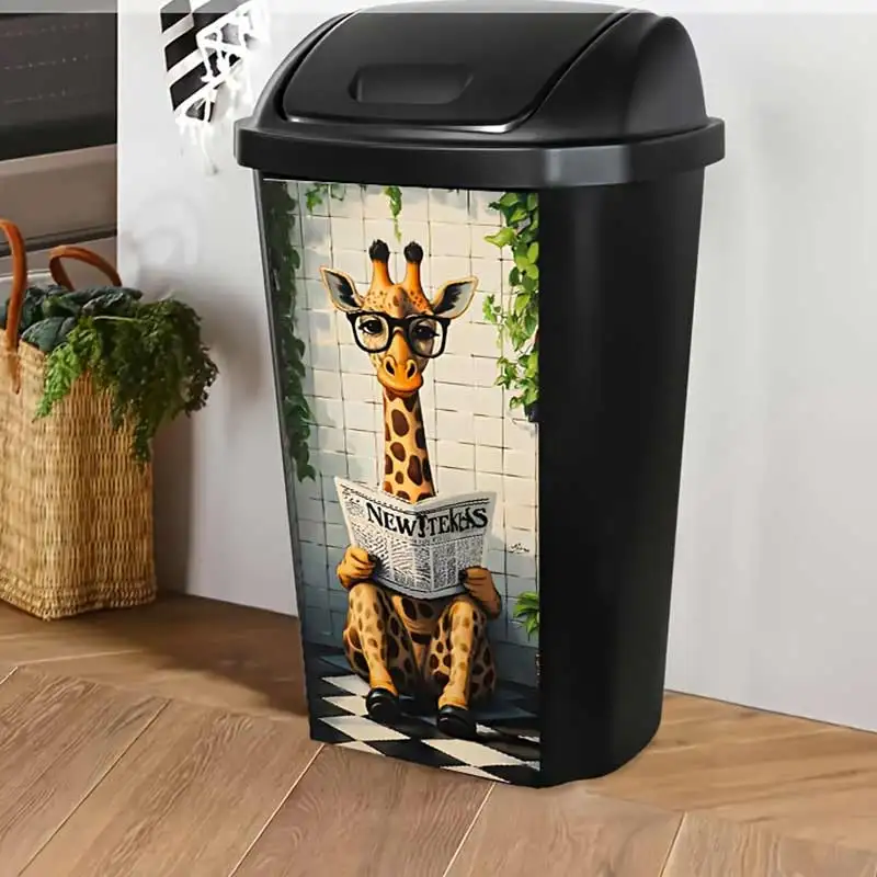 Trash Can Sticker Giraffe, Butterflies and Flowering Plants Pattern. Cheerful and Childlike. Creative Trash Can Sticker S625