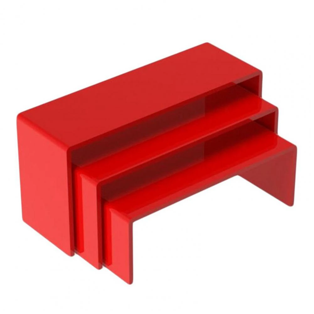 3Pcs/Set 3mm Acrylic U Type Hand-Run Display Stand Showcase Jewelry Storage Rack Shelf for Cabinet-Red