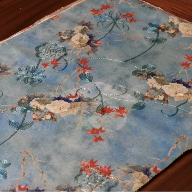 

Hibiscus embroidery ancient-style printed fabric Chinese style cheongsam tie-dyed