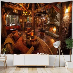 Christmas tapestry fireplace Christmas tree home decoration Bohemian wall hanging holiday decoration background poster