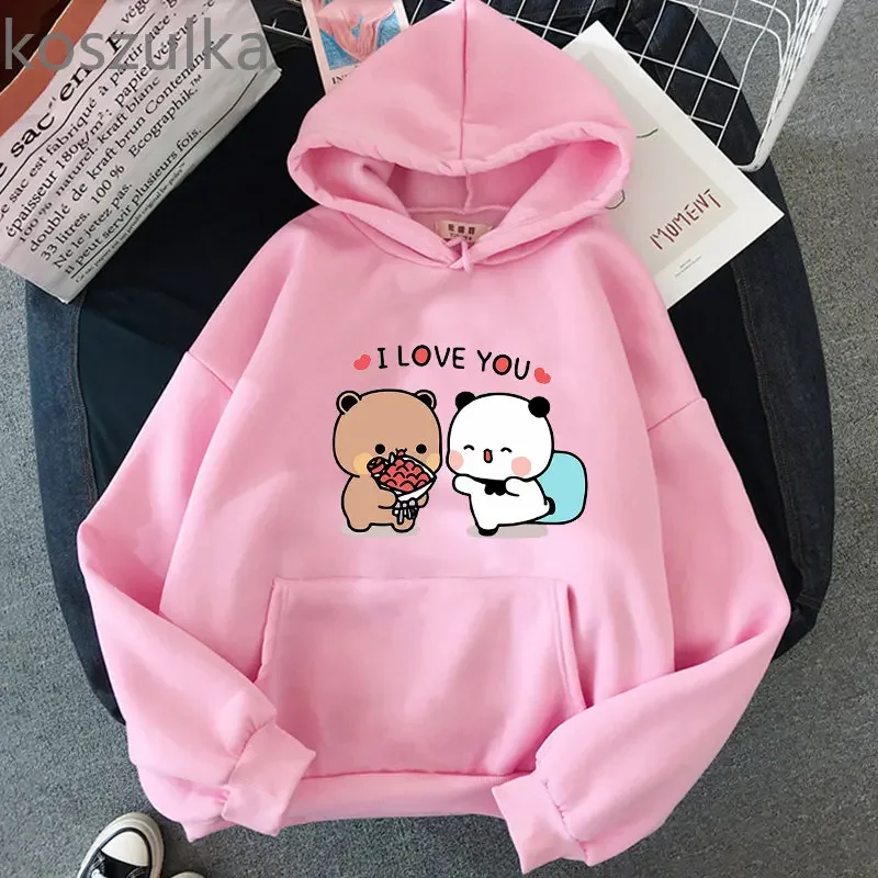 Panda Bear Cartoon Bubu And Dudu Kawaii Print Hooded Men Women Couple Hoodies Plus Size Pullover Harajuku Unisex Sweatshirt