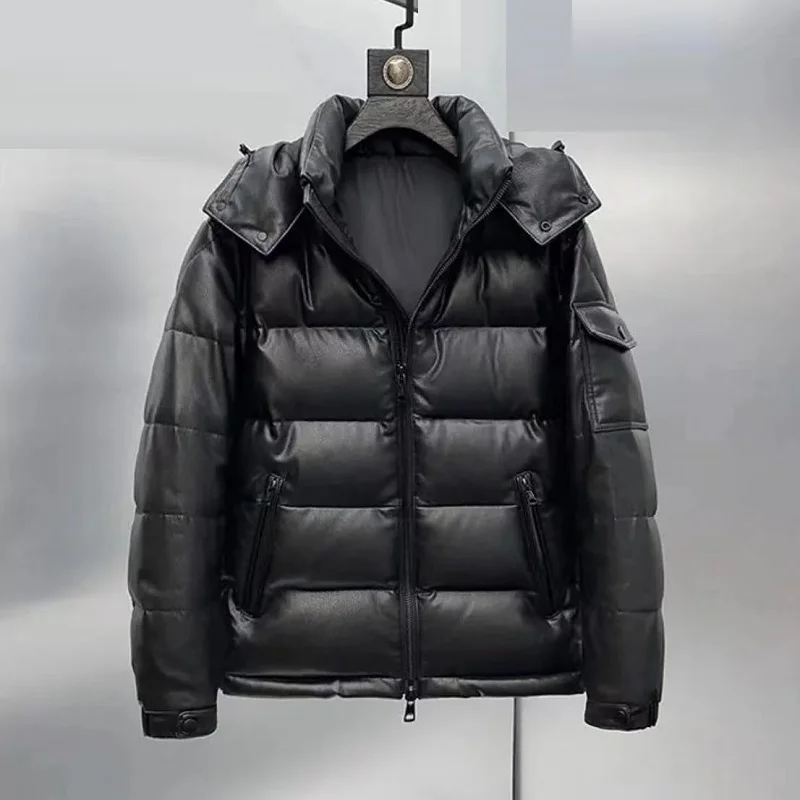 

Новое поступление 2024, зимние белые мужские пуховики с капюшоном, пальто из натуральной кожи, большие размеры M-5XL PDD74