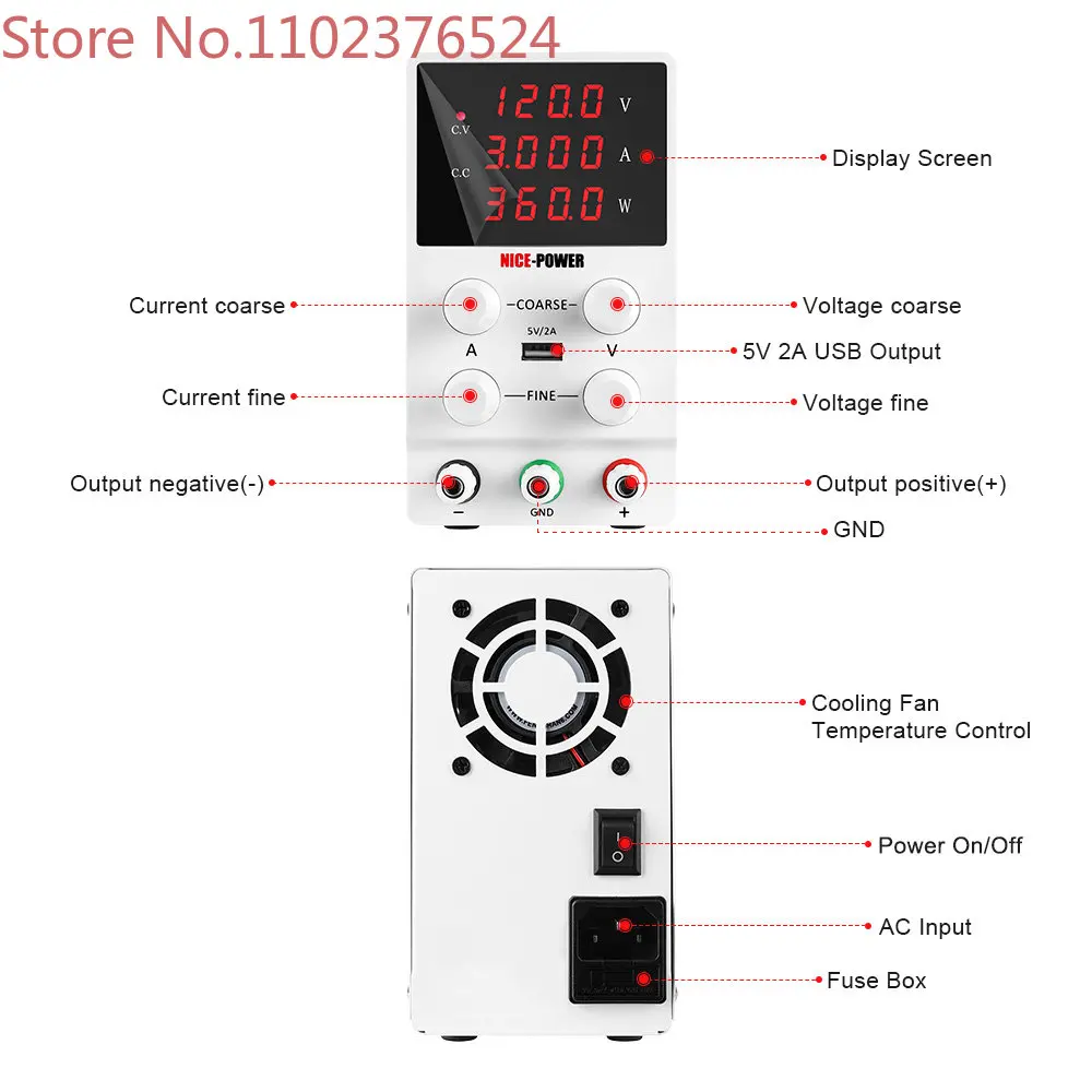 Nice Power Sps1203 120V 3A White Lab Benchtop Variable Voltage Dc Power Supply Price