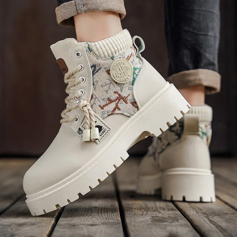 Męskie buty całoroczne klasyczne z szeroką cholewką, codzienne, z miękką podeszwą, antypoślizgowe, oddychające, wysokie, outdoorowe, wygodne buty robocze męskie.