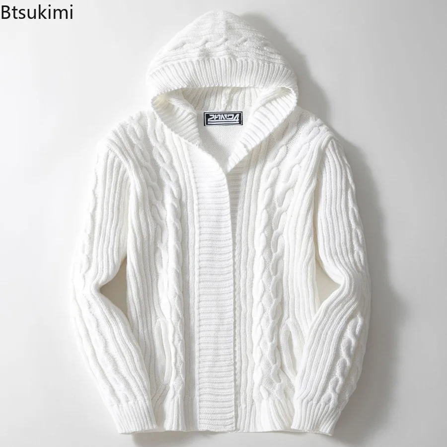 

Autumn Winter Men Clothing Casual Cardigan Sweaters Fashion Hooded Knitwear Coats Men's Solid Color Long Sleeve Knitted Sweaters